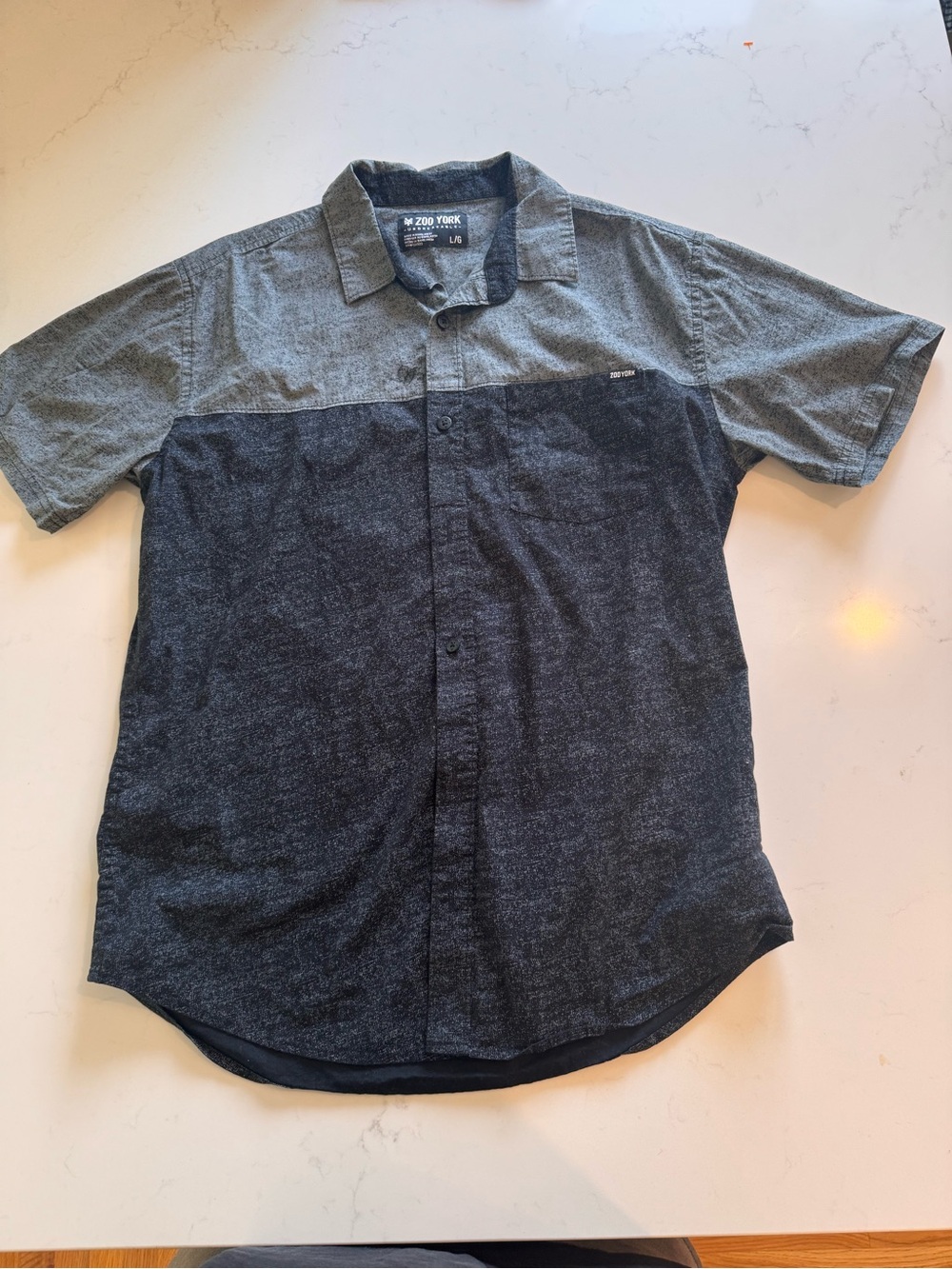 Zoo York Two-Tone Short Sleeve Button-Down Shirt - Dark Gray/Light Gray